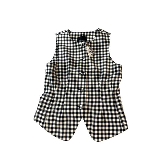 NWT Madewell Single-Breasted Crewneck Vest True Black White Checkered - Picture 3 of 12